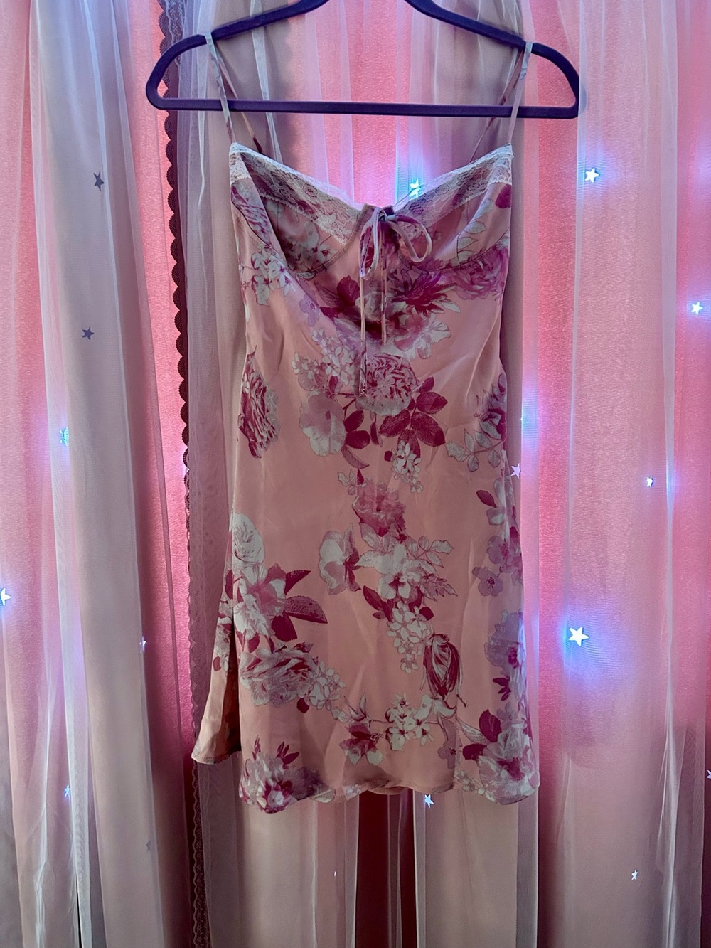 Floral Lace-Trim Slip Dress - Pink